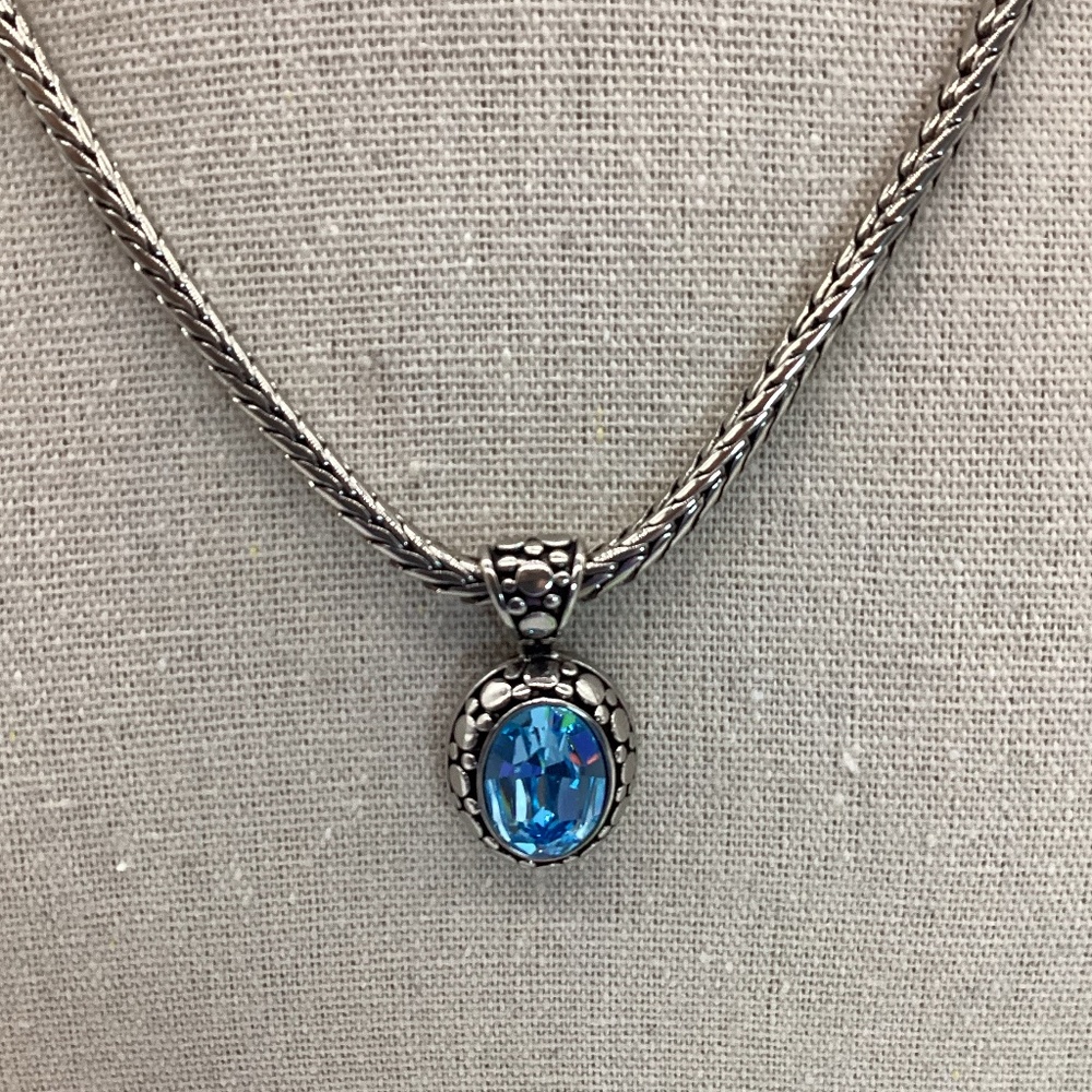 1846. Silver Grecian 16" Rope Chain Necklace w/ Aquamarine NWT